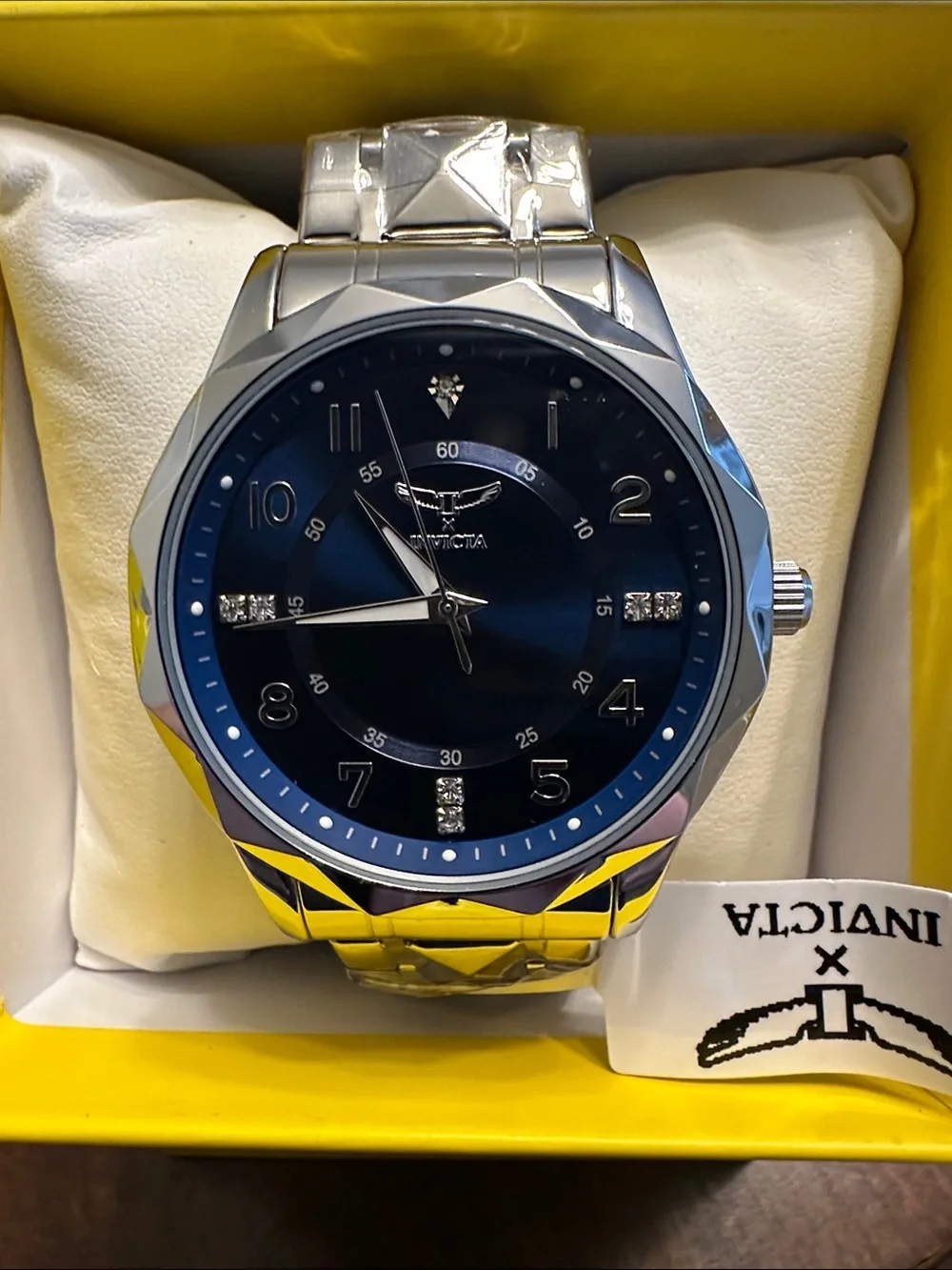 Invicta Silver Wristwatch with Blue Sunburst Dial
